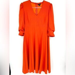Karen Millen Structured Crepe Full Skirted Midi Dress Size 12 Orange‎